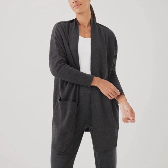 Pact Airplane Organic Cotton Long-Line Cardigan Grey Women’s XS NWT - Picture 2 of 9